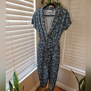 Boden Navy and White Floral Jumpsuit